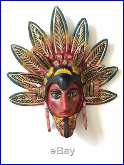 Vintage Mexican Folk Art Mask Handcrafted Wood Jaguar Man Sculpture