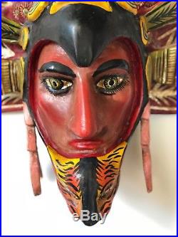 Vintage Mexican Folk Art Mask Handcrafted Wood Jaguar Man Sculpture