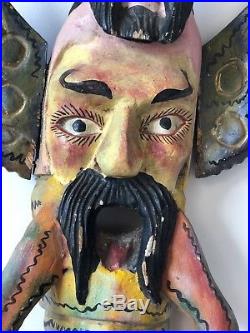 Vintage Mexican Folk Art Mask Handcrafted Wood Shrimp Man Sculpture