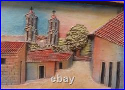 Vintage Mexican Folk Art Wood Carving Bas Relief 7-1/2 X 10