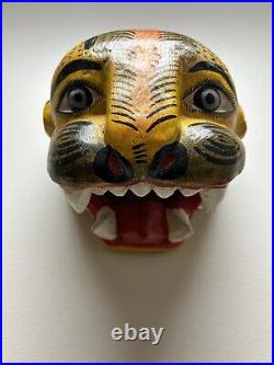 Vintage Mexican Jaguar Head Wood Carving Handmade AlebrijeWall Hanging