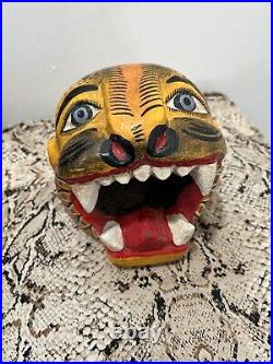 Vintage Mexican Jaguar Head Wood Carving Handmade AlebrijeWall Hanging