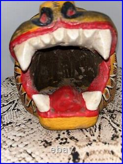 Vintage Mexican Jaguar Head Wood Carving Handmade AlebrijeWall Hanging