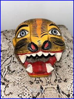 Vintage Mexican Jaguar Head Wood Carving Handmade AlebrijeWall Hanging