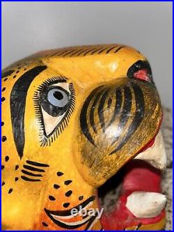 Vintage Mexican Jaguar Head Wood Carving Handmade AlebrijeWall Hanging