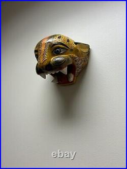 Vintage Mexican Jaguar Head Wood Carving Handmade AlebrijeWall Hanging