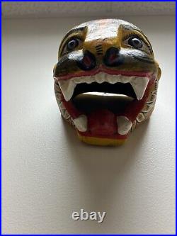 Vintage Mexican Jaguar Head Wood Carving Handmade AlebrijeWall Hanging