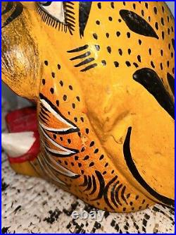 Vintage Mexican Jaguar Head Wood Carving Handmade AlebrijeWall Hanging