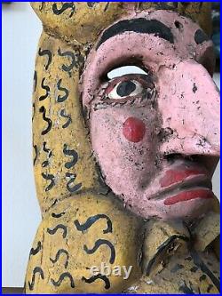 Vintage Mexican Wood Painted Large Mask Animal Human Face Quality Art Sculpture