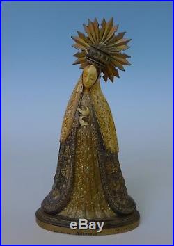Vintage Mexican wood NS de MACARENA sculpture madonna virgin M. CORTEZ 10 3/8