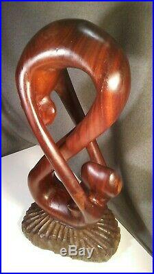 Vintage Mid Century Abstract Nude Lovers 17 Teak Wood Art Sculpture Statue deco