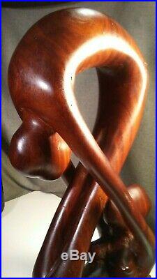 Vintage Mid Century Abstract Nude Lovers 17 Teak Wood Art Sculpture Statue deco