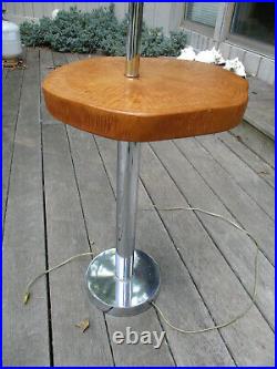 Vintage Mid Century Danish Modern Sculptural Chrome Floor Lamp &Maple Wood Table