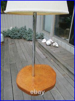 Vintage Mid Century Danish Modern Sculptural Chrome Floor Lamp &Maple Wood Table