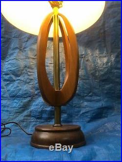 Vintage Mid Century Danish Modern Teak Wood Atomic Sculptured Table Lamp Danish