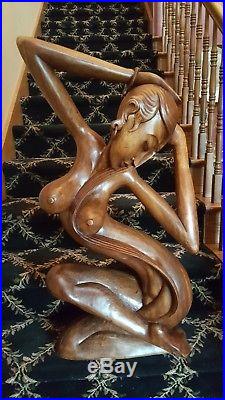 Vintage Mid Century Eames Era Nude Wood Sculpture Abstract Wayan Rendah HUGE