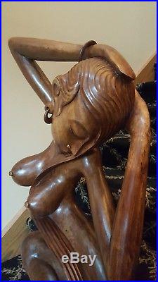 Vintage Mid Century Eames Era Nude Wood Sculpture Abstract Wayan Rendah HUGE