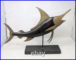Vintage Mid Century Frederick Cooper Carved Wood & Brass Marlin Fish Sculpture