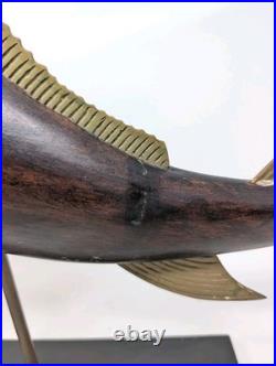 Vintage Mid Century Frederick Cooper Carved Wood & Brass Marlin Fish Sculpture
