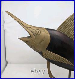 Vintage Mid Century Frederick Cooper Carved Wood & Brass Marlin Fish Sculpture