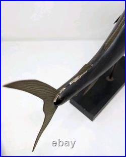 Vintage Mid Century Frederick Cooper Carved Wood & Brass Marlin Fish Sculpture