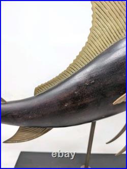 Vintage Mid Century Frederick Cooper Carved Wood & Brass Marlin Fish Sculpture