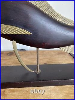 Vintage Mid Century Frederick Cooper Carved Wood & Brass Marlin Fish Sculpture