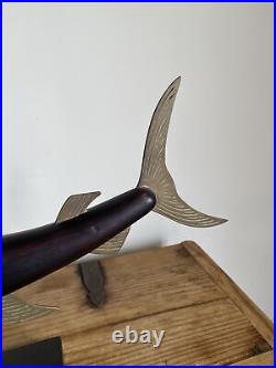 Vintage Mid Century Frederick Cooper Carved Wood & Brass Marlin Fish Sculpture