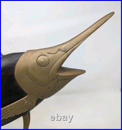 Vintage Mid Century Frederick Cooper Carved Wood & Brass Marlin Fish Sculpture Vintage Mid Century Frederick Cooper Carved Wood & Brass Marlin Fish Sculpture