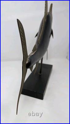 Vintage Mid Century Frederick Cooper Carved Wood & Brass Marlin Fish Sculpture