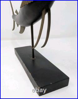 Vintage Mid Century Frederick Cooper Carved Wood & Brass Marlin Fish Sculpture