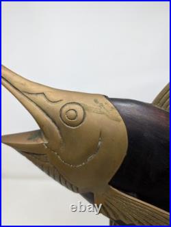 Vintage Mid Century Frederick Cooper Carved Wood & Brass Marlin Fish Sculpture