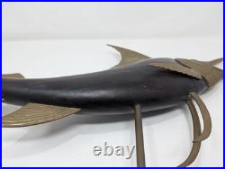 Vintage Mid Century Frederick Cooper Carved Wood & Brass Marlin Fish Sculpture