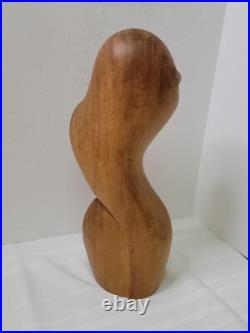 Vintage Mid Century Hand Carved Female Bust Sculpture Solid Wood