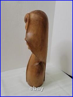 Vintage Mid Century Hand Carved Female Bust Sculpture Solid Wood