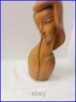 Vintage Mid Century Hand Carved Female Bust Sculpture Solid Wood
