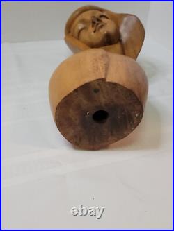 Vintage Mid Century Hand Carved Female Bust Sculpture Solid Wood