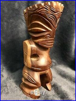Vintage Mid Century Hand Carved Heavy Wood Hawaiian Tiki Sculpture Statue 8.5