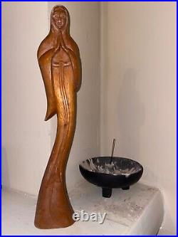 Vintage Mid Century Jose Pinal Madonna Mary Mexican Wood Carved Sculpture