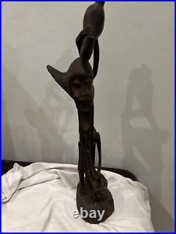 Vintage Mid-Century Makonde Sculpture Rosewood African Wood Carving/Art 18 Tall