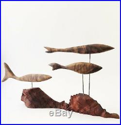 Vintage Mid Century Modern 1960's Walnut Wood Fish Kinetic Sculpture Denmark