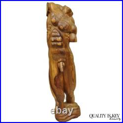 Vintage Mid Century Modern 60 Life-Size Nude Male Carved Wood Statue Sculpture