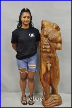 Vintage Mid Century Modern 60 Life-Size Nude Male Carved Wood Statue Sculpture