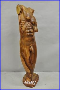Vintage Mid Century Modern 60 Life-Size Nude Male Carved Wood Statue Sculpture