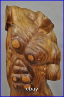 Vintage Mid Century Modern 60 Life-Size Nude Male Carved Wood Statue Sculpture