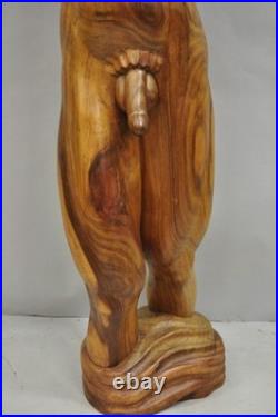 Vintage Mid Century Modern 60 Life-Size Nude Male Carved Wood Statue Sculpture
