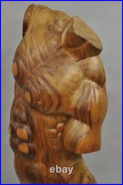Vintage Mid Century Modern 60 Life-Size Nude Male Carved Wood Statue Sculpture