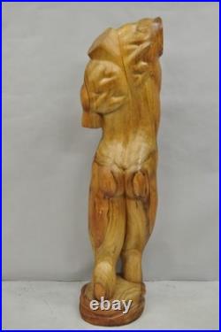 Vintage Mid Century Modern 60 Life-Size Nude Male Carved Wood Statue Sculpture
