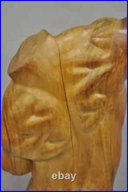 Vintage Mid Century Modern 60 Life-Size Nude Male Carved Wood Statue Sculpture