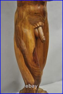 Vintage Mid Century Modern 60 Life-Size Nude Male Carved Wood Statue Sculpture